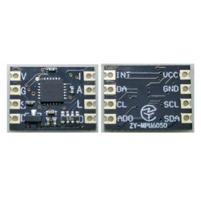 Front and back of a ZY-MPU6050 module: component side on the left, reverse side with pin labels on the right.